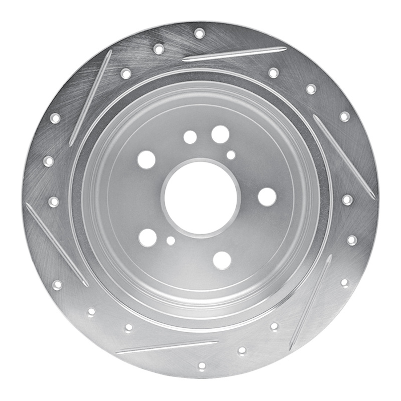 Lexus RX350 Brake Rotor (1) - Rear Right - R1 Concepts - Drilled & Slotted - Silver - `04-`09